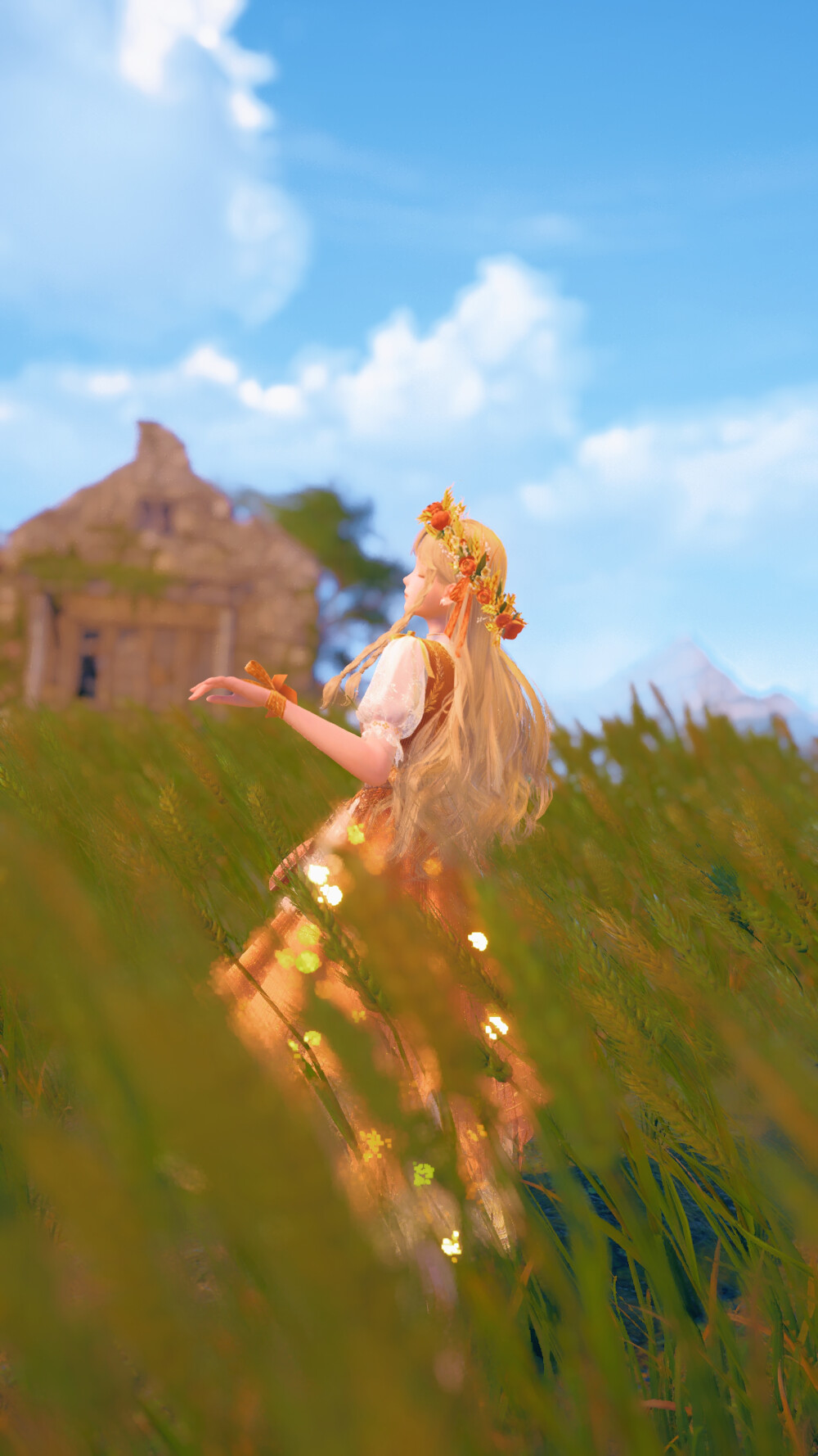 [风吹麦浪] 无限暖暖 苏暖暖 美照
地址：石树田无人区麦浪农场
————参数————
打光：35%左右
滤镜：夏日午后50%
晕影：40%
柔光强度：0%
柔光范围：0
亮度：70%
曝光：0
对比度：50%
饱和度：-0.6
自然饱和度：0.4
高光：-1.0
阴影：1.0