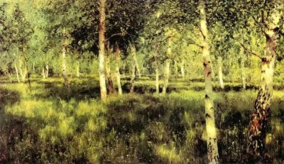 《白桦丛》
（Birch grove）1888
油彩·布面，87×107.6 cm
特列季亚科夫美术博物馆，莫斯科（Moscow）,俄国