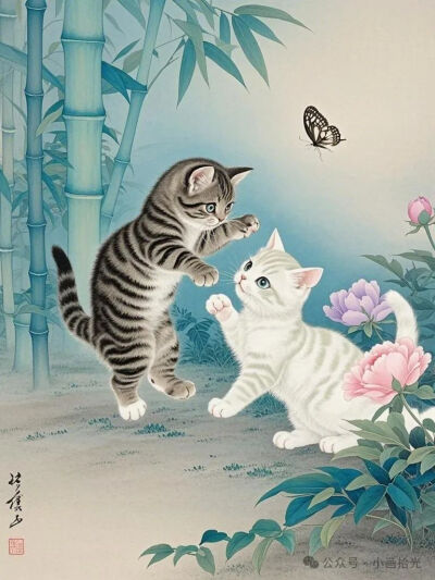 猫咪扑蝶 ～绘画 作者见水印