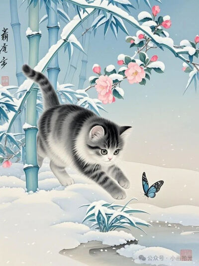 猫咪扑蝶 ～绘画 作者见水印