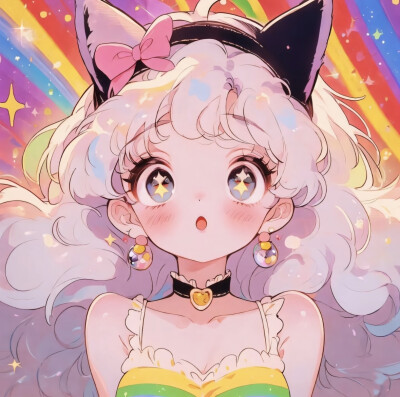 彩虹猫耳少女卡通头