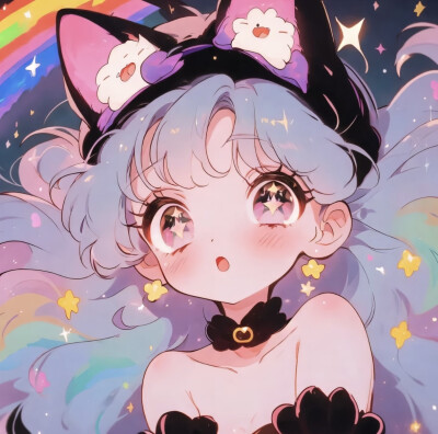 彩虹猫耳少女卡通头