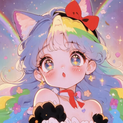 彩虹猫耳少女卡通头