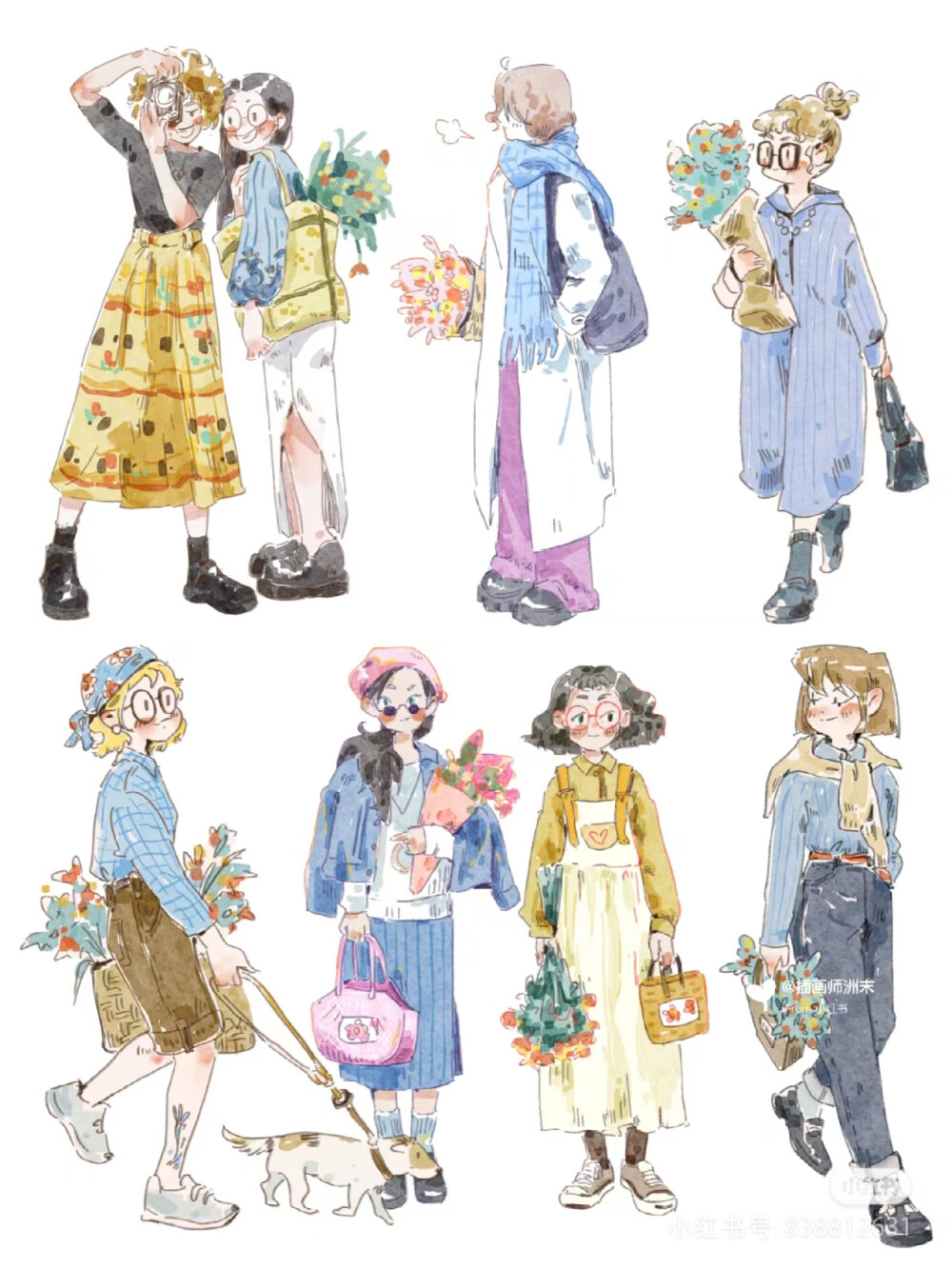 插画，美女，手绘，可爱