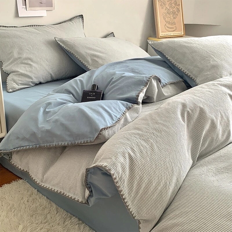 条纹 纯色四件套