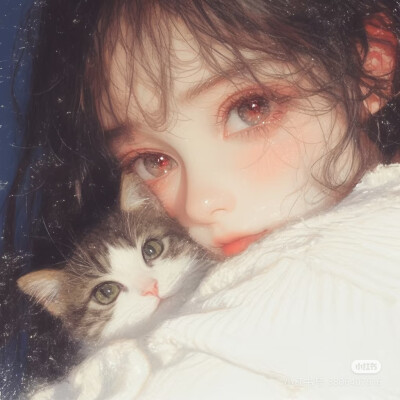 女孩和猫！羊毛卷~