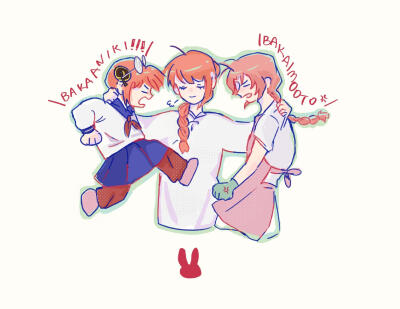 兔妈一手一只小兔