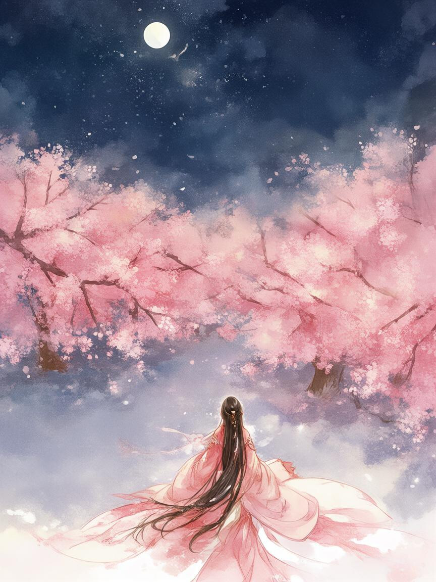 樱花，古风女子，背影