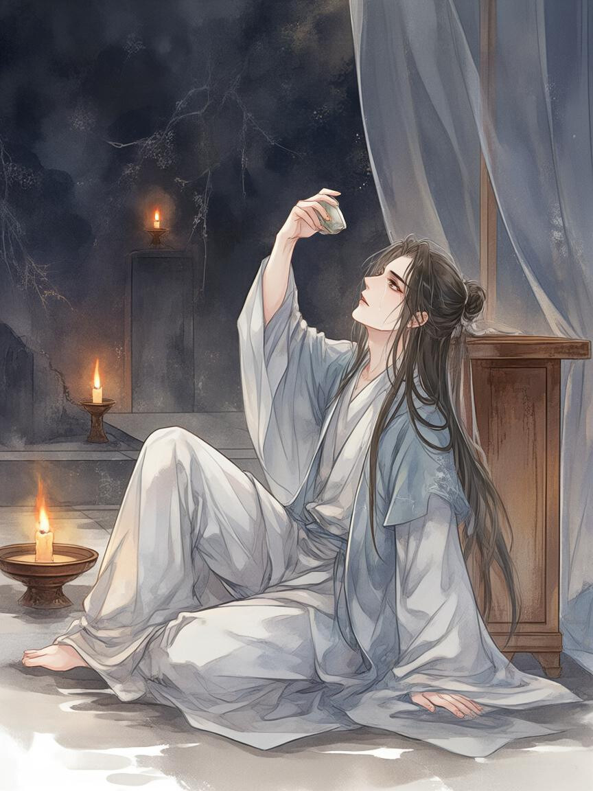 古风男子，喝酒，祭奠，墓碑，颓废