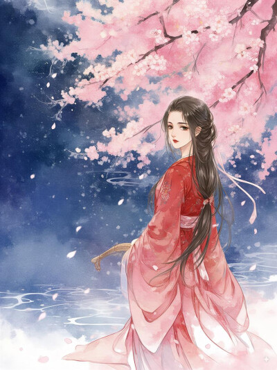 樱花，古风女子，回眸
