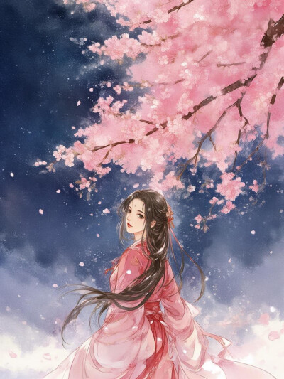 樱花，古风女子，回眸