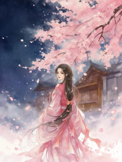 樱花，古风女子，回眸