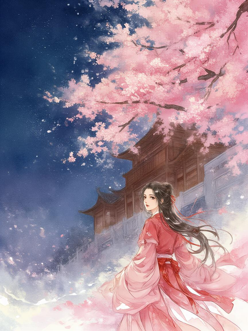 樱花，古风女子，回眸