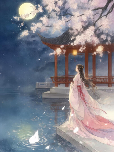 樱花，古风女子，背影