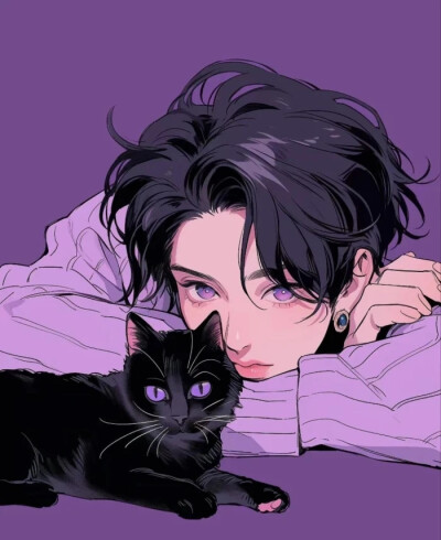 紫色美少女和猫