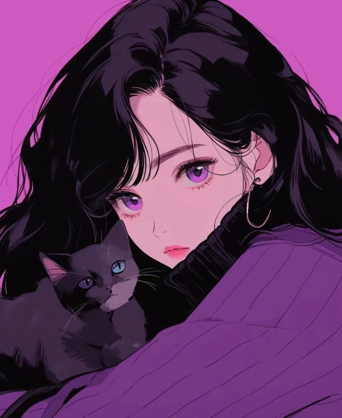 紫色美少女和猫