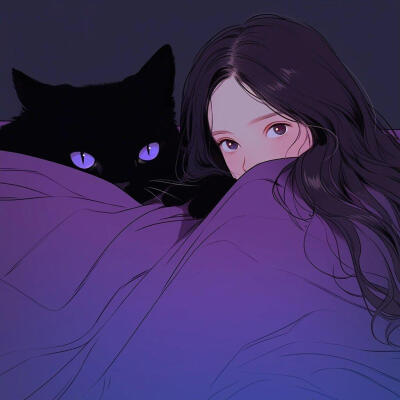 紫色美少女和猫
