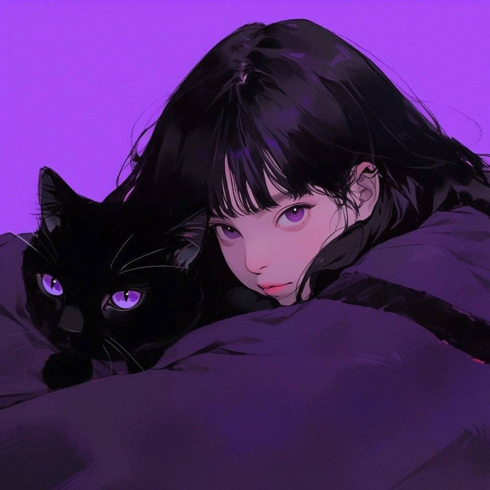 紫色美少女和猫