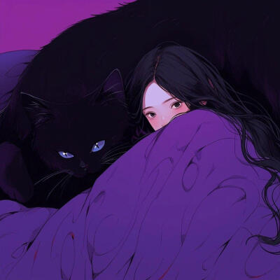 紫色美少女和猫