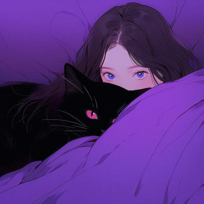 紫色美少女和猫