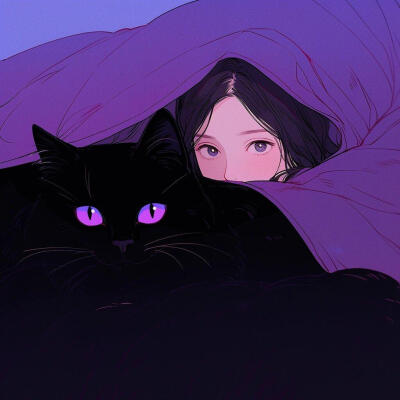 紫色美少女和猫