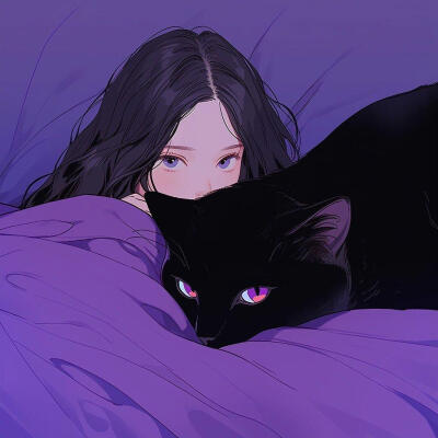紫色美少女和猫