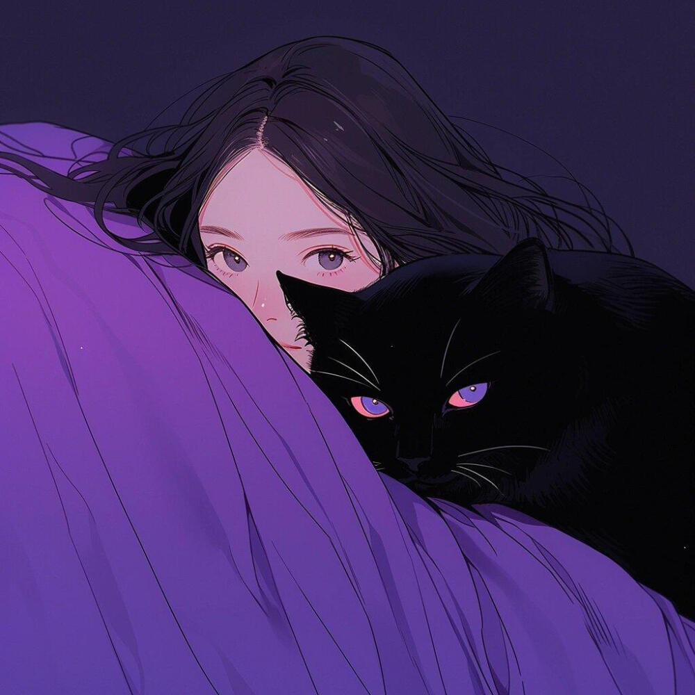 紫色美少女和猫
