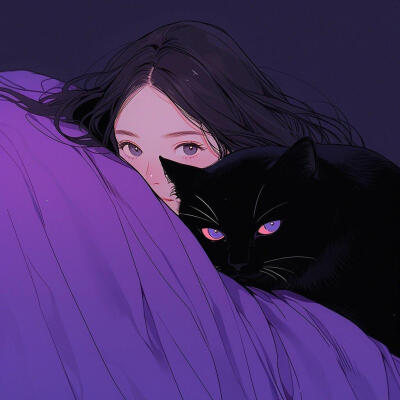 紫色美少女和猫