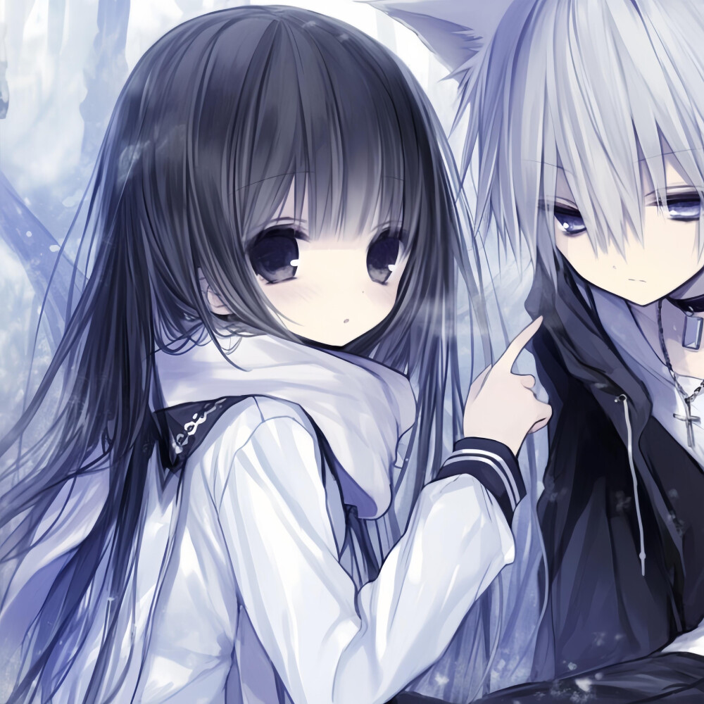 情侣头像动漫蓝色男朋友女朋友情头可爱