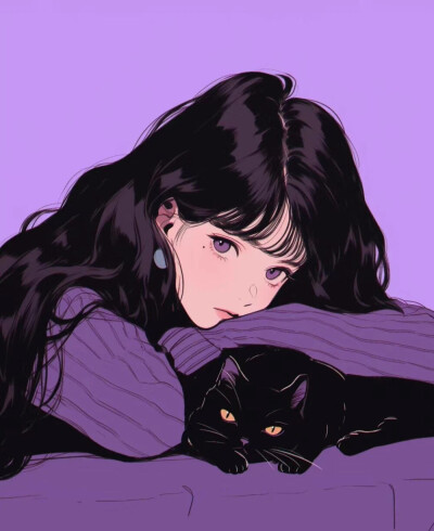 紫色美少女和猫