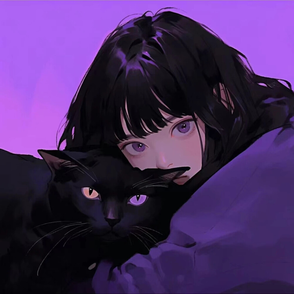 紫色美少女和猫
