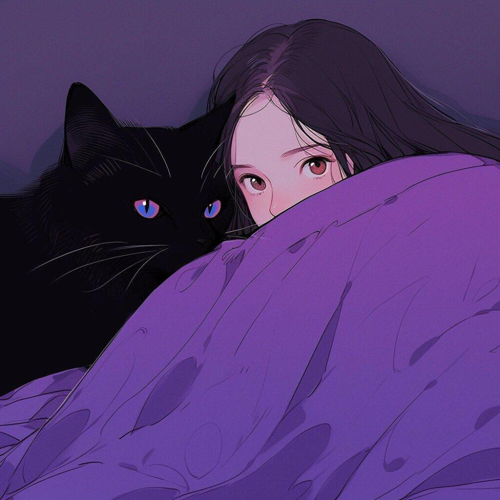 紫色美少女和猫