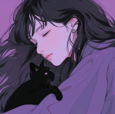 紫色美少女和猫