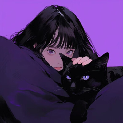 紫色美少女和猫