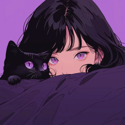 紫色美少女和猫