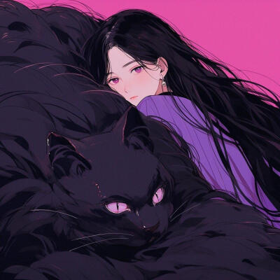 紫色美少女和猫