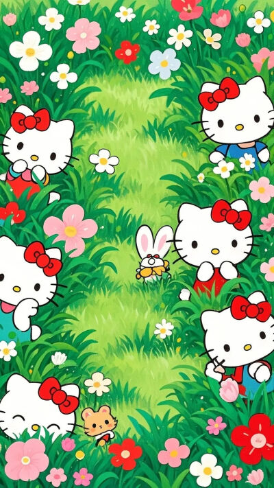 绿茵丛中～KT猫卡通 壁纸 萌图