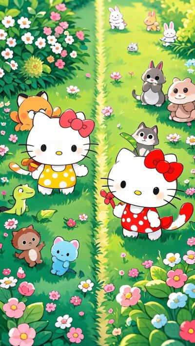 绿茵丛中～KT猫卡通 壁纸 萌图