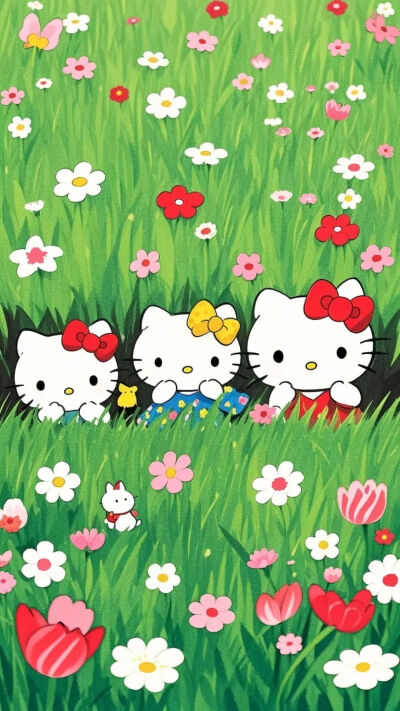 绿茵丛中～KT猫卡通 壁纸 萌图