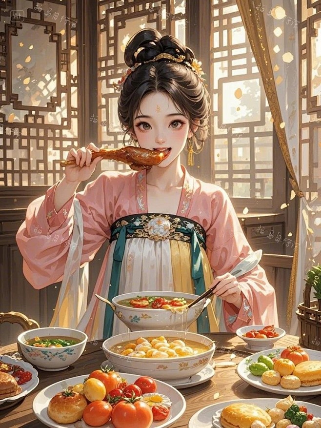古风—美人品尝美食