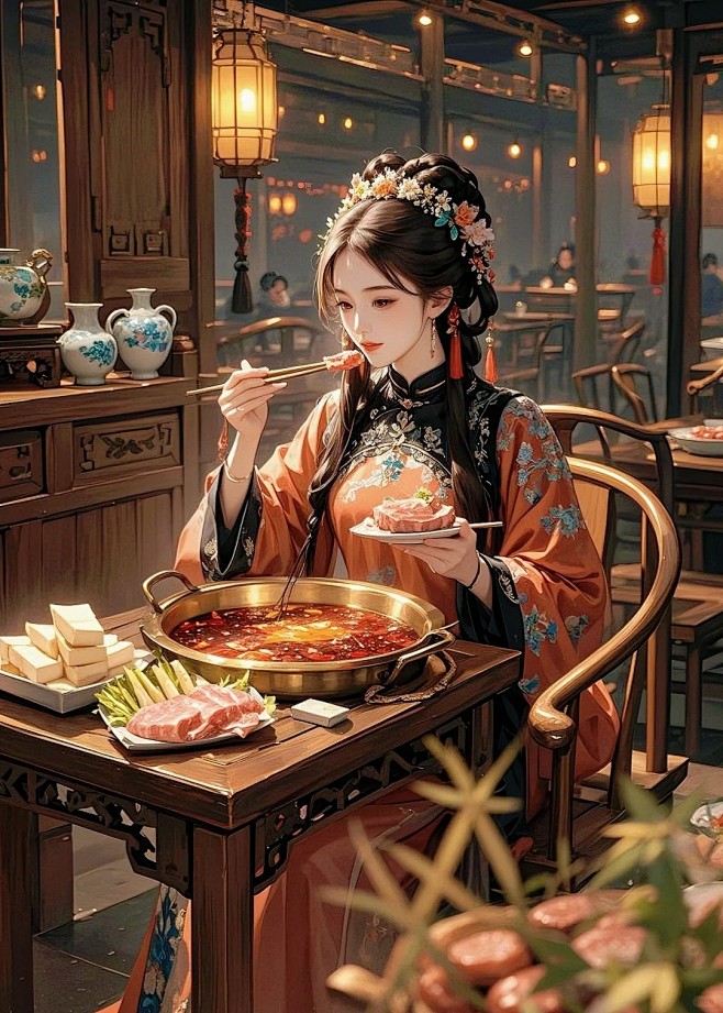 古风—美人品尝美食