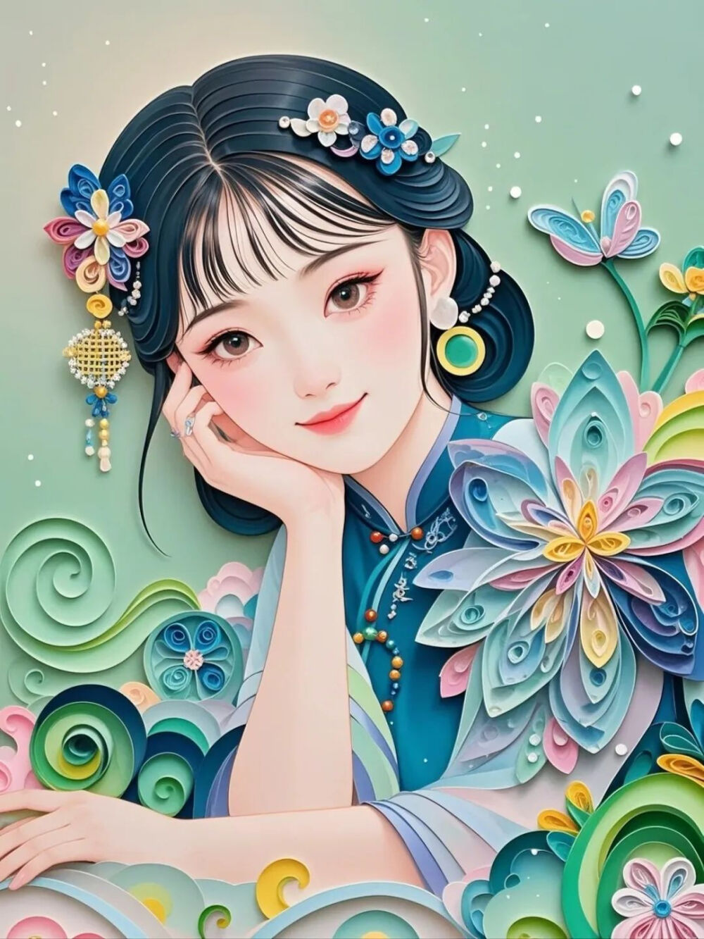 巧笑倩兮，美目盼兮 ~ 少女头像 衍纸设计 纸艺欣赏