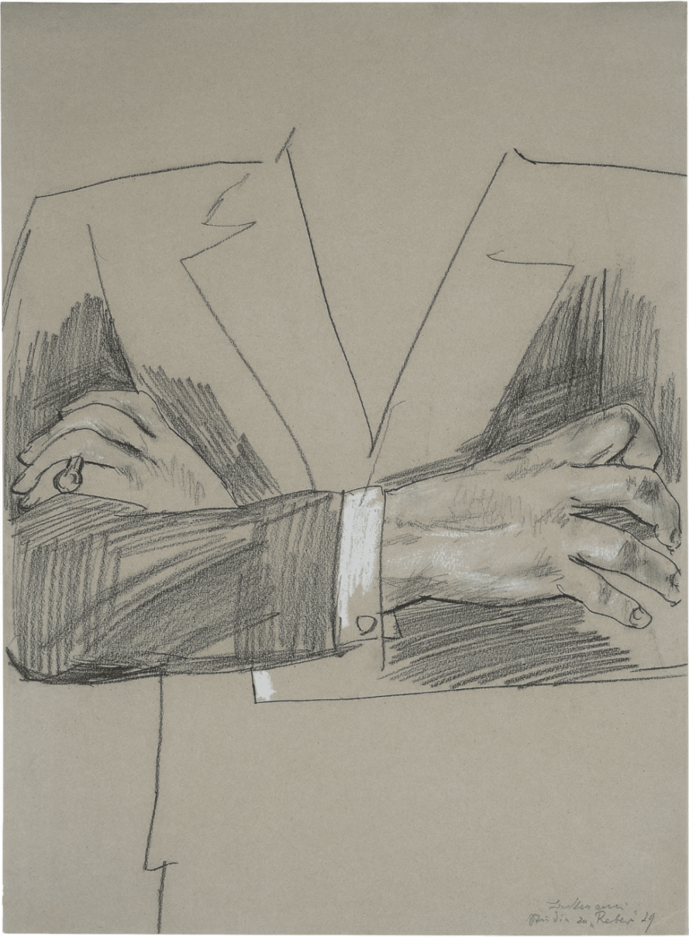 Studie für das Portrait Dr. G. F. Reber(Arme),1929,Schwarze Kreide und Pastell auf grauem Papier,49×36cm