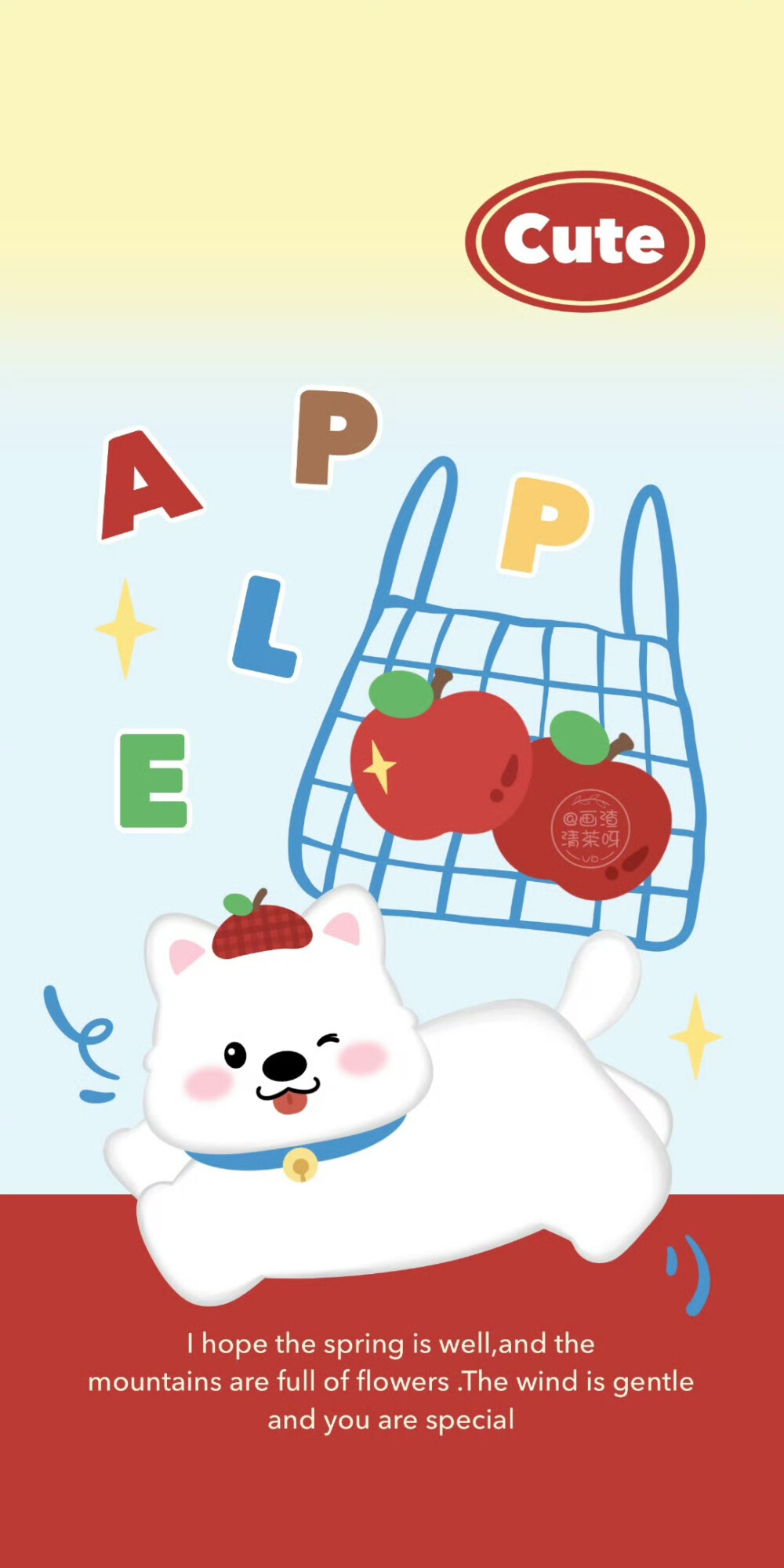 红蓝配色/苹果和萨摩耶小狗