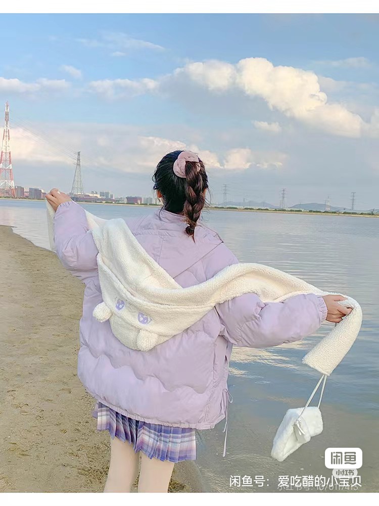 布衣酱原创兔小姐可爱毛绒保暖护耳防寒帽子围巾一体女春季新款