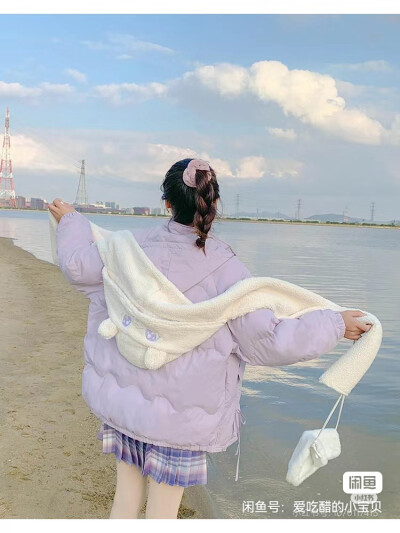 布衣酱原创兔小姐可爱毛绒保暖护耳防寒帽子围巾一体女春季新款