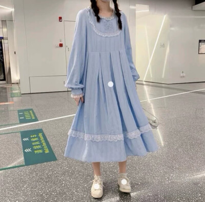 布衣酱原创双子星轻洋装复古宫廷风刺绣浅蓝色连衣裙公主风轻lo日常 lolita小裙子春秋长袖
