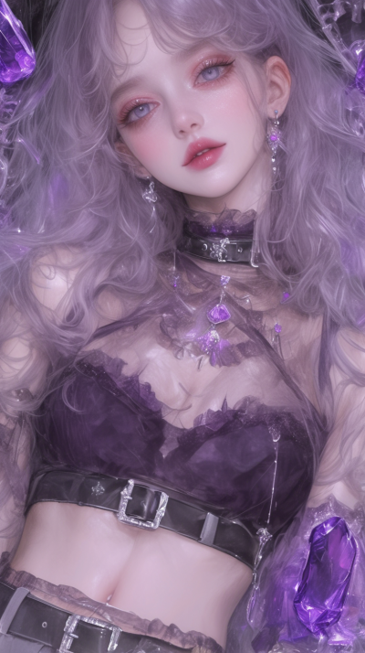 长卷发，紫眸女孩