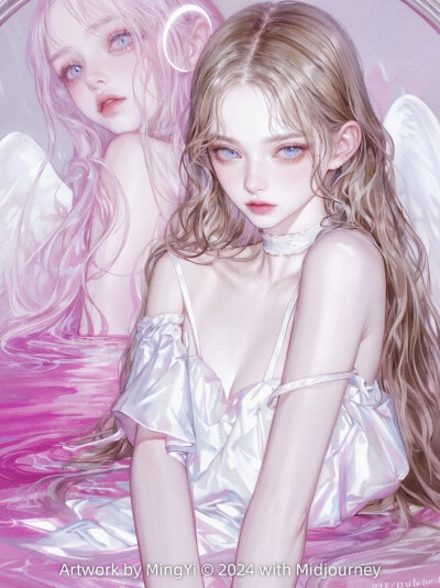 AI 双女主 粉色系插画