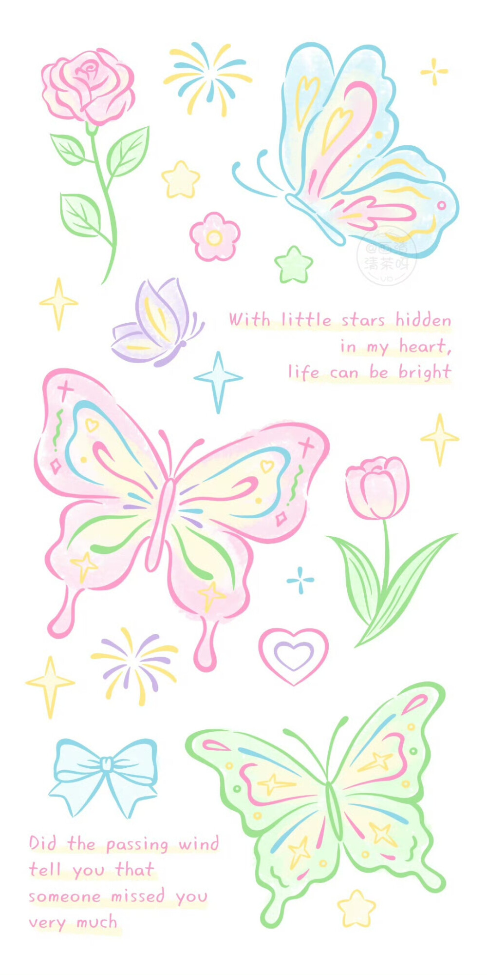 ins手绘风梦幻线条蝴蝶